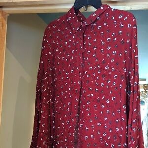 Rust Button-Up Shirt with Pattern